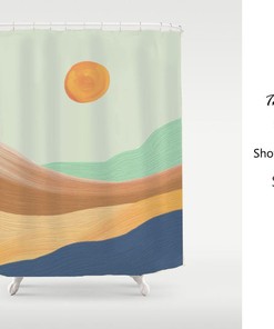 Peaceful Burning Sun Wavy Field Oil Painting Style Shower Curtain For Bathroom