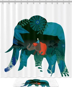 Peaceful Elephant Waterproof Shower Curtain, Decorative Bathroom Accessory 