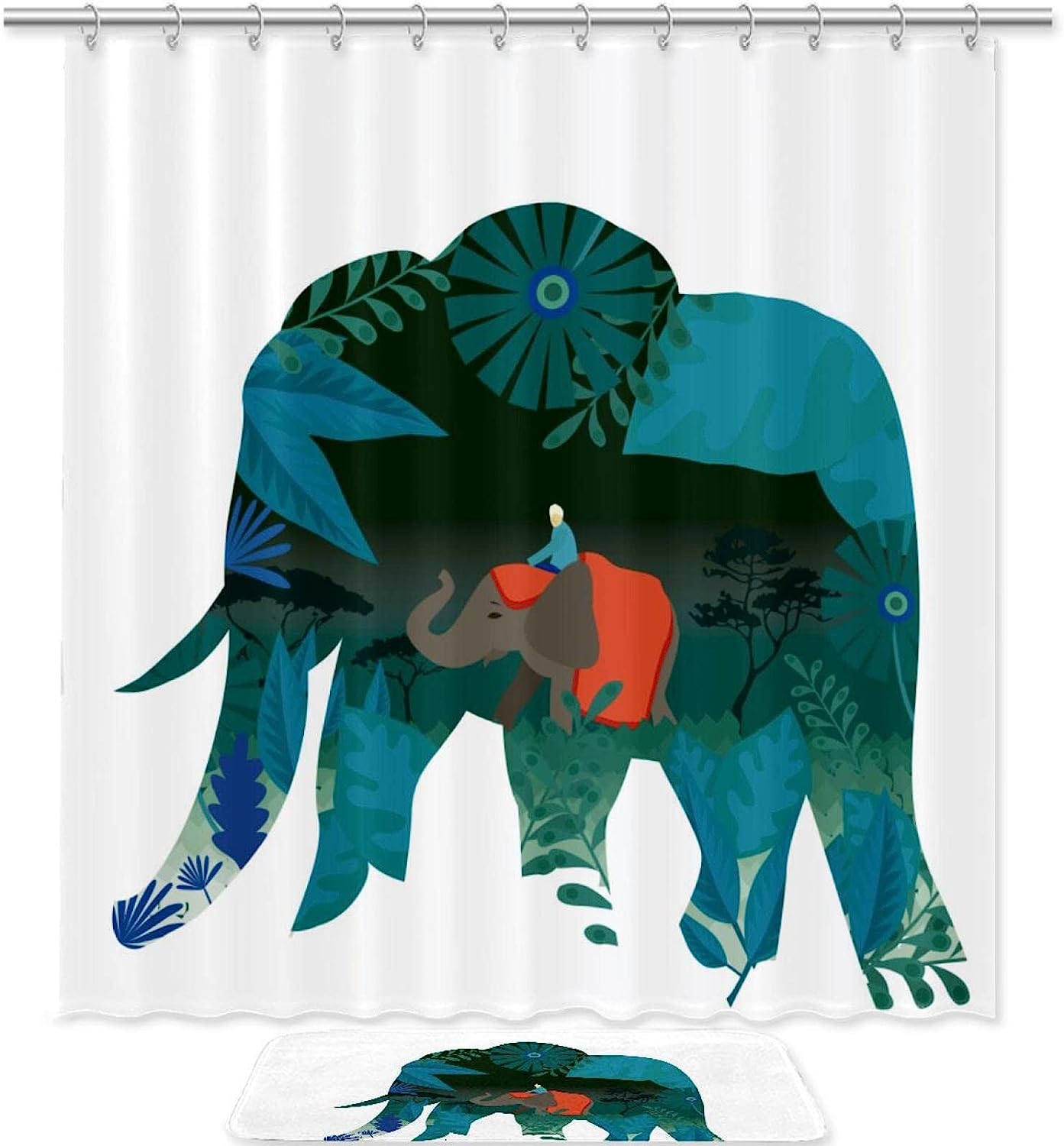 Peaceful Elephant Waterproof Shower Curtain, Decorative Bathroom Accessory