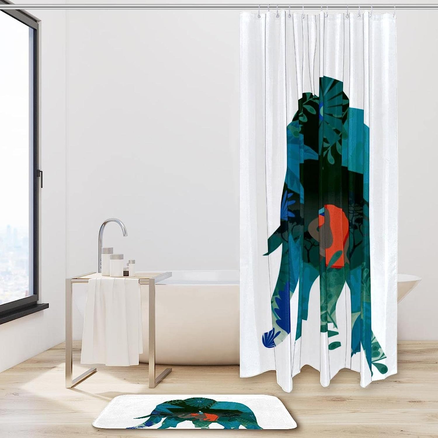 Peaceful Elephant Waterproof Shower Curtain, Decorative Bathroom Accessory