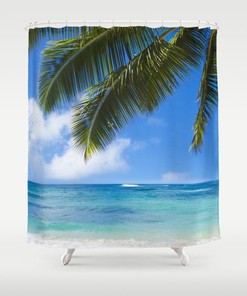 Peaceful Palm Leaves at the Ocean Shower Curtain for Tropical Bathroom Decor