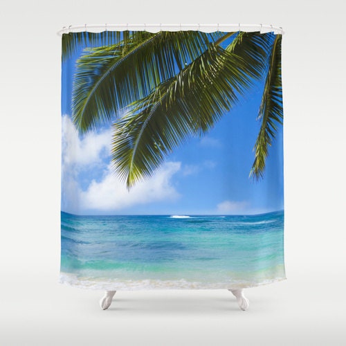Peaceful Palm Leaves at the Ocean Shower Curtain for Tropical Bathroom Decor