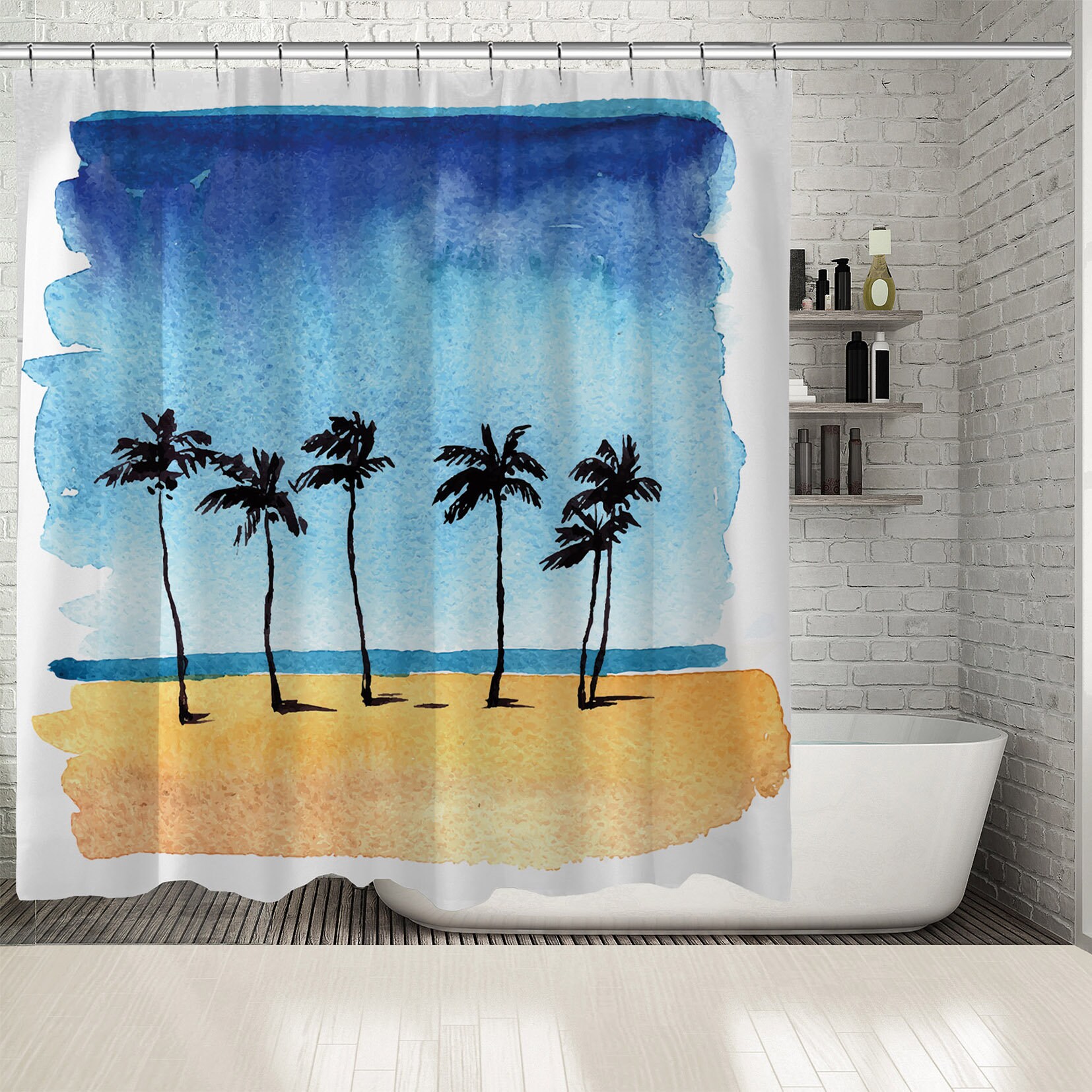 Peaceful Palm Trees Shower Curtain Waterproof For Bathroom Decor