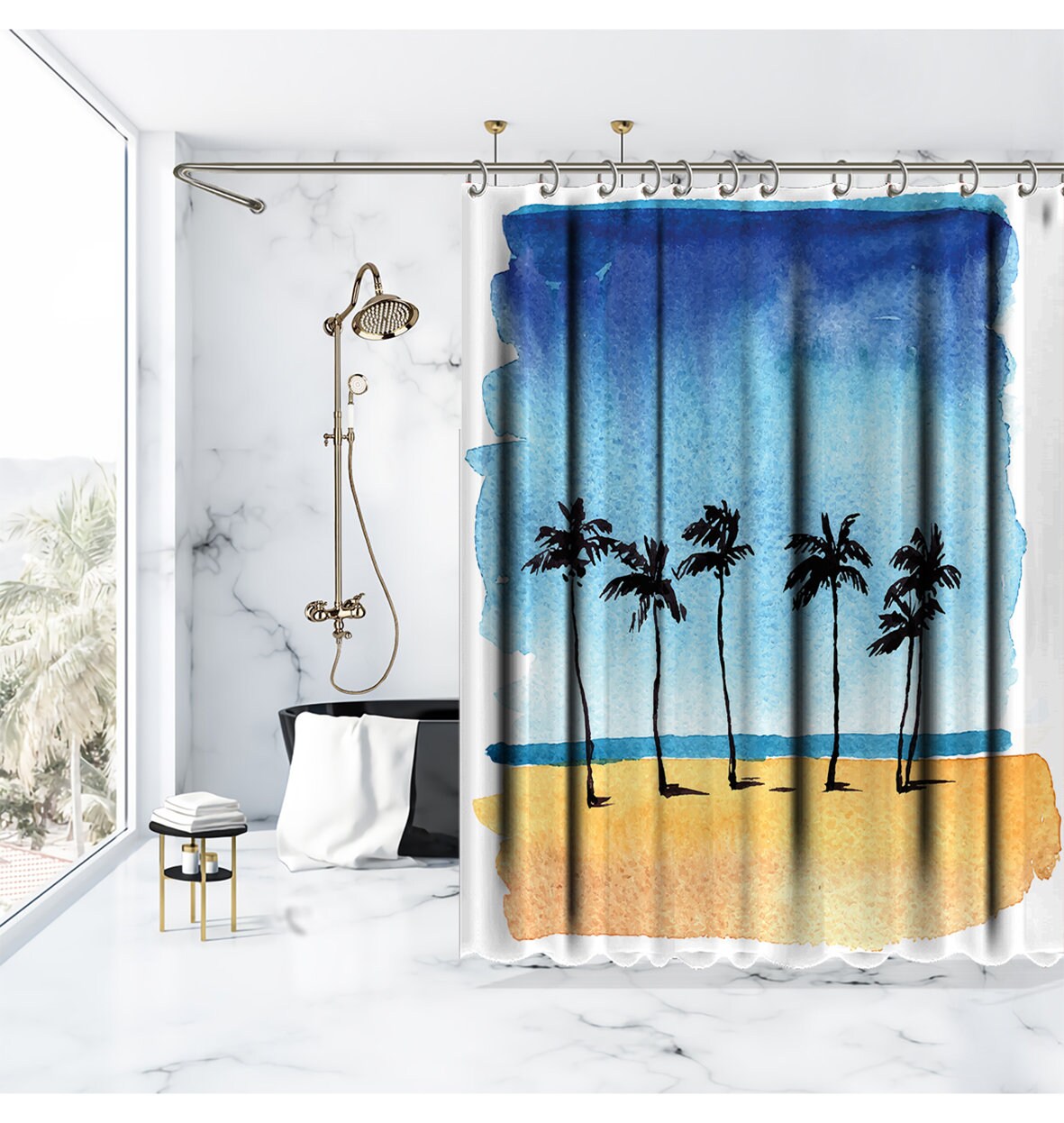 Peaceful Palm Trees Shower Curtain Waterproof For Bathroom Decor - Image 2