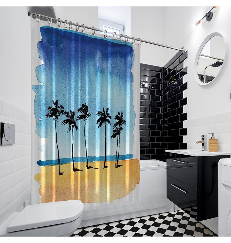 Peaceful Palm Trees Shower Curtain Waterproof For Bathroom Decor - Image 4
