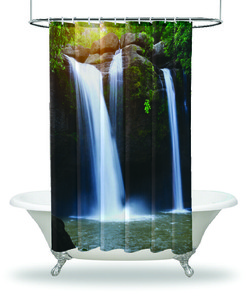 Peaceful Waterfall And Forest Nature View Shower Curtain With Waterproof Fabric