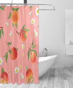 Peach Daisy Pattern Print Waterproof Shower Curtain for Bathroom Decor