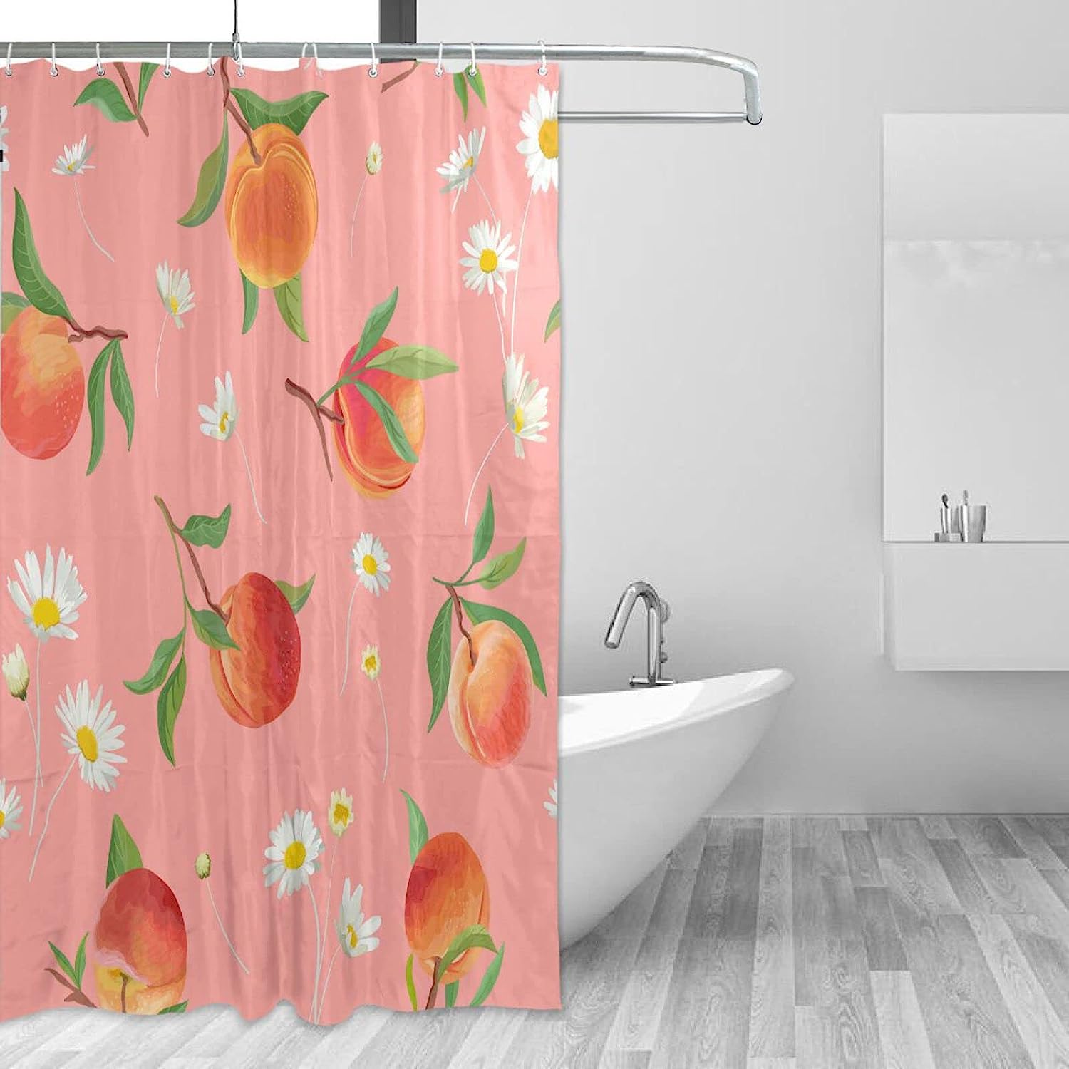 Peach Daisy Pattern Print Waterproof Shower Curtain for Bathroom Decor