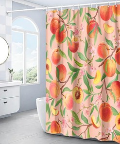 Peach Floral Cute Orange Fruit Shower Curtain - Colorful Bathroom Curtain With Waterproof Fabric
