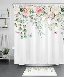 Peach Flower Bathroom Shower Curtain for Spring with Waterproof Fabric