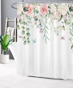 Peach Flower Bathroom Shower Curtain for Spring with Waterproof Fabric