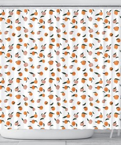 Peach Fruit Patterned Waterproof Fabric Shower Curtain