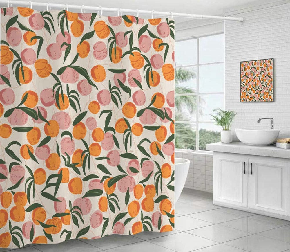 Peach Home Bathroom Decor Hanging Fabric Shower Curtain