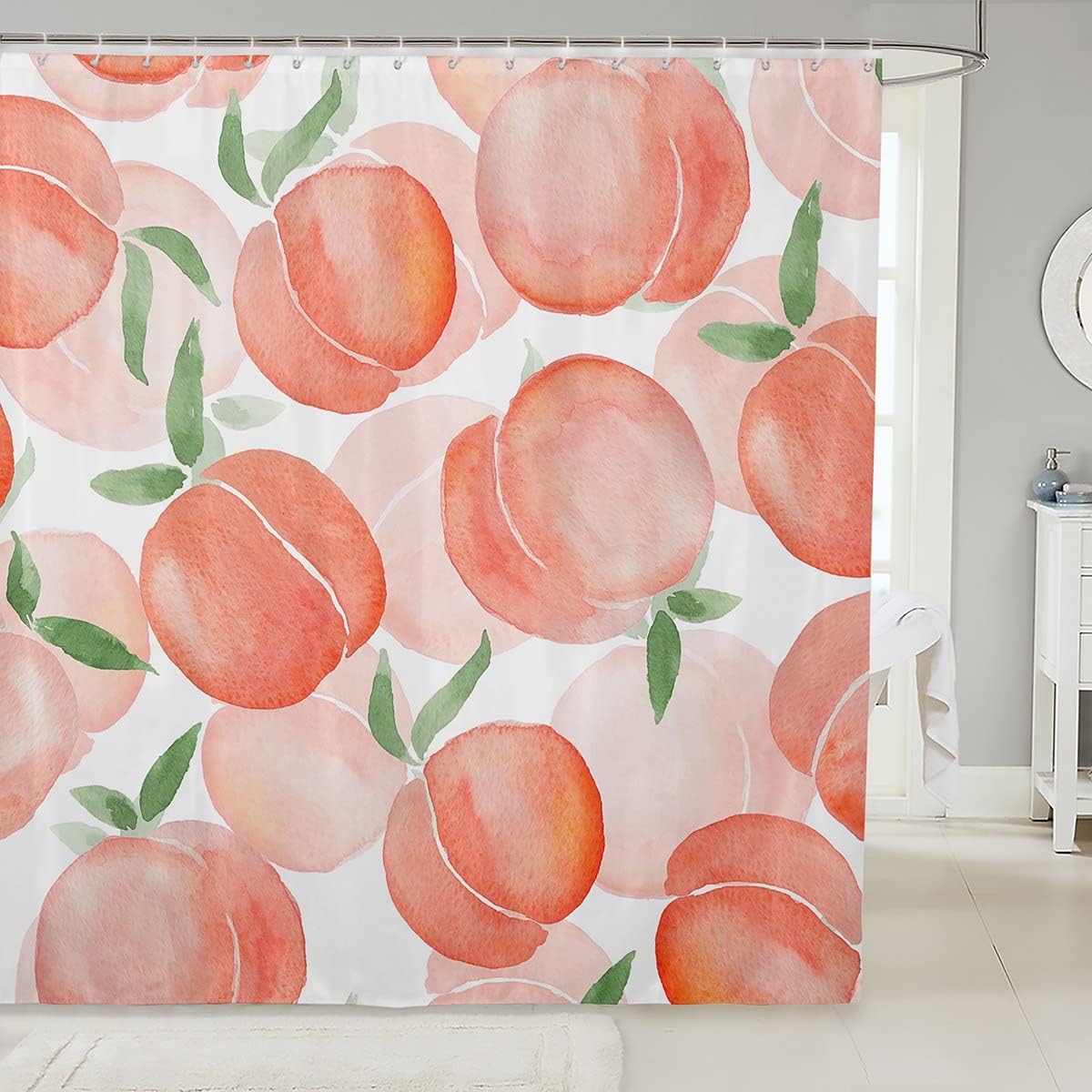 Peach Leaves Botanical Shower Curtain for Boys and Girls