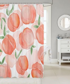 Peach Leaves Botanical Shower Curtain for Boys and Girls