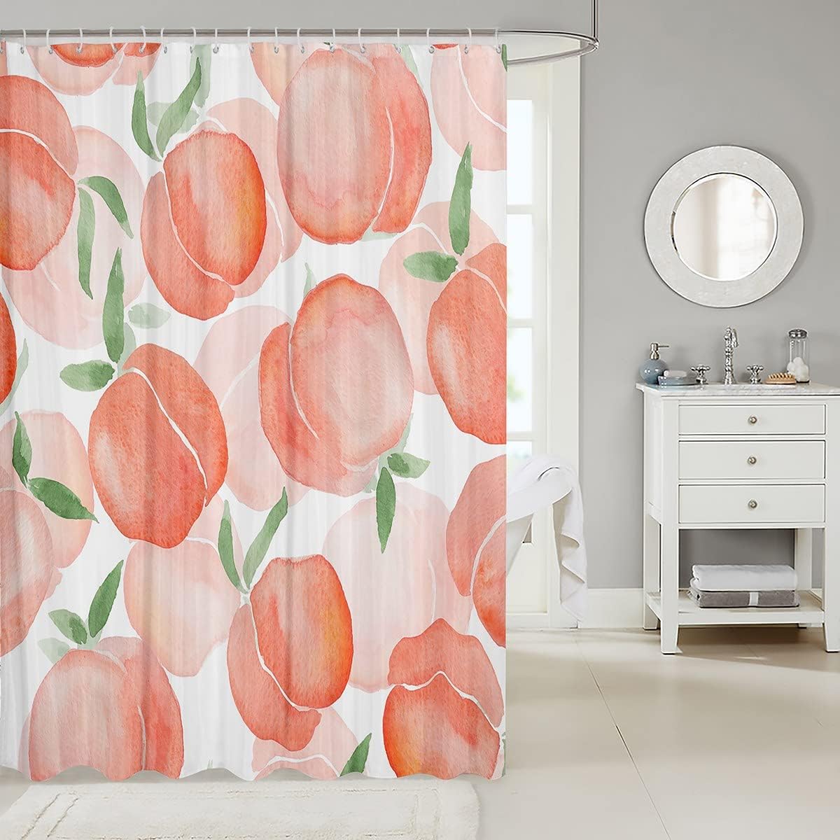 Peach Leaves Botanical Shower Curtain for Boys and Girls