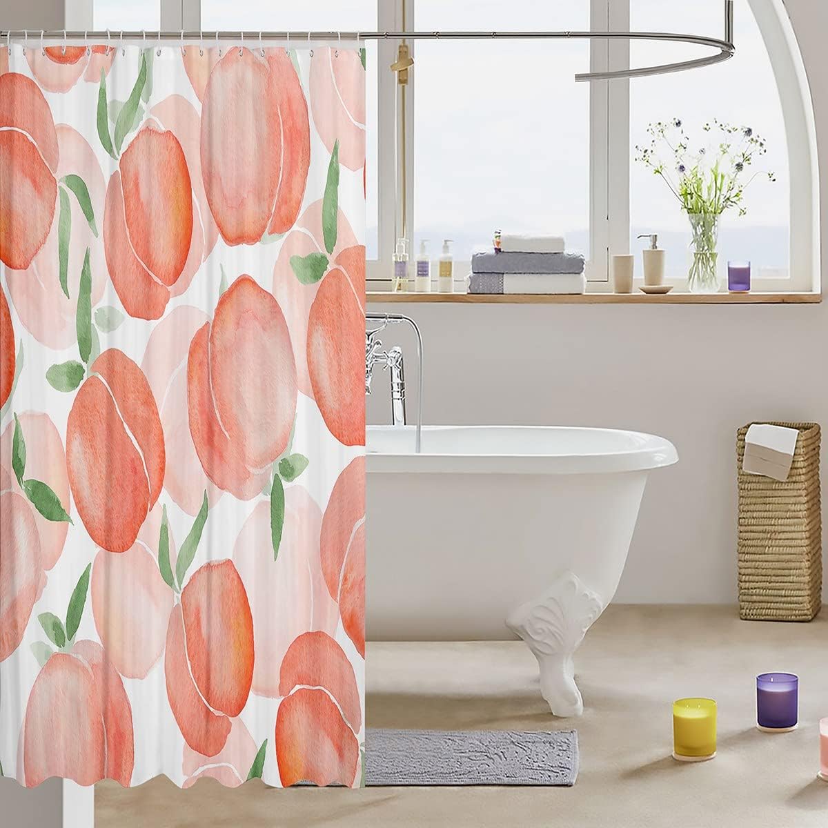 Peach Leaves Botanical Shower Curtain for Boys and Girls