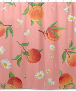 Peach Pattern Daisy Shower Curtain - Waterproof Bath Accessory by WELLDAY for Restroom Shower Curtain