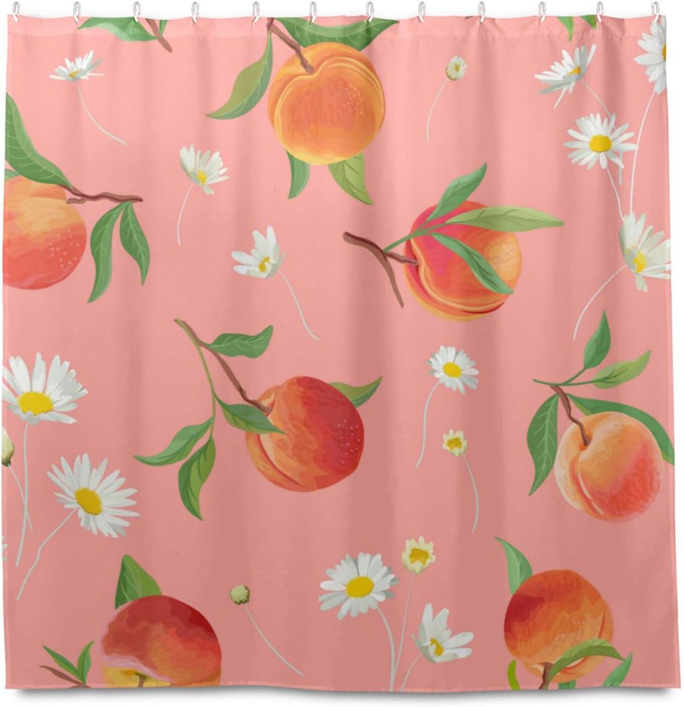 Peach Pattern Daisy Shower Curtain - Waterproof Bath Accessory by WELLDAY for Restroom Shower Curtain