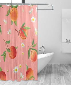 Peach Pattern Daisy Shower Curtain - Waterproof Bath Accessory by WELLDAY for Restroom Shower Curtain