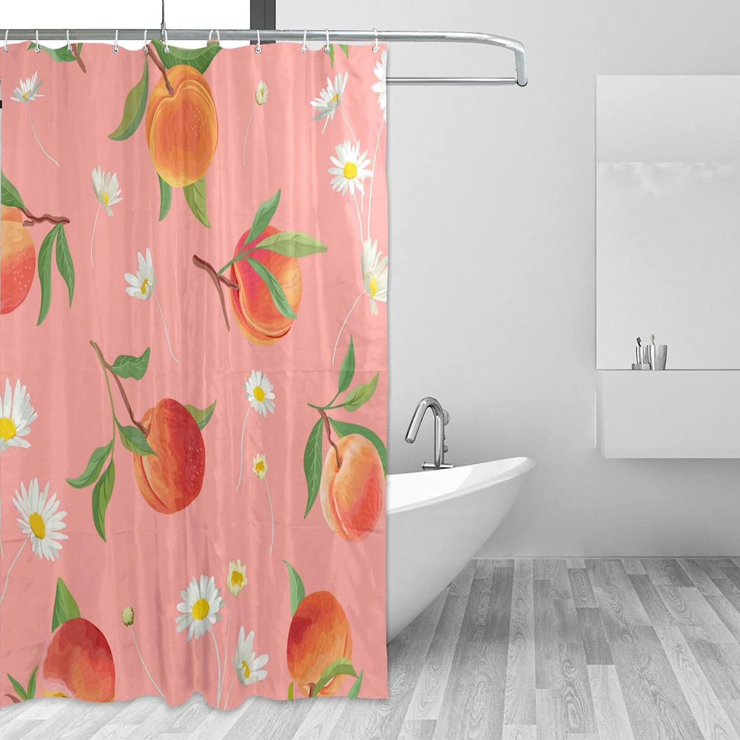 Peach Pattern Daisy Shower Curtain - Waterproof Bath Accessory by WELLDAY for Restroom Shower Curtain