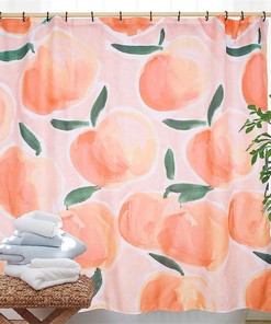 Peach Print Allover Fruits Shower Curtain - Waterproof Bath Curtain For Bathroom Decorr - 175X220Cm