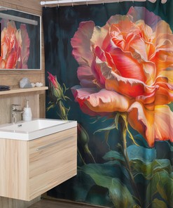 Peach Rose Shower Curtain with NY State Flower for an Elegant Bathroom Decor