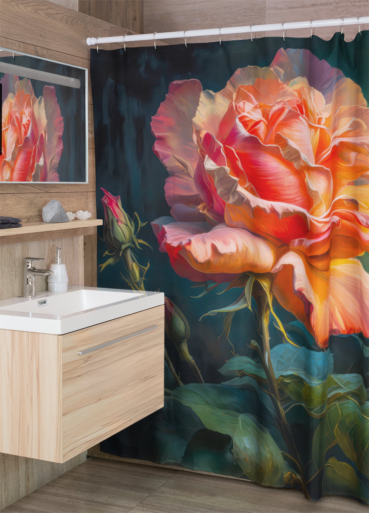 Peach Rose Shower Curtain with NY State Flower for an Elegant Bathroom Decor