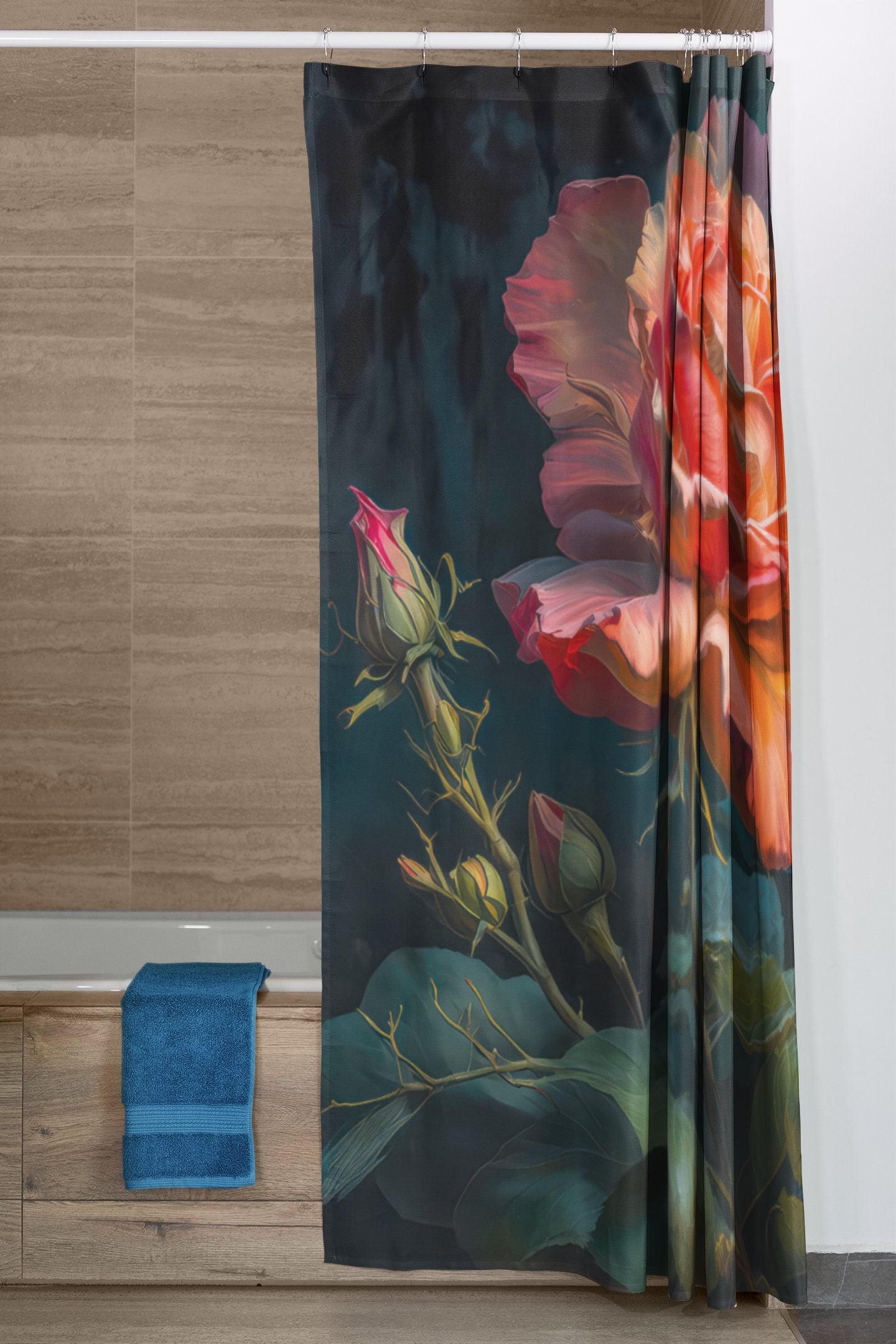 Peach Rose Shower Curtain with NY State Flower for an Elegant Bathroom Decor