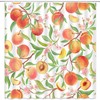 Peach Shower Curtain, Boho Cute Summer Fruit Watercolor Orange Blossom Pink Flower Green Leaves - Edomgnih