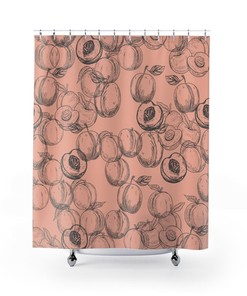 Peach Sketch Art Boho Bathroom Decor Shower Curtain in Light Pink