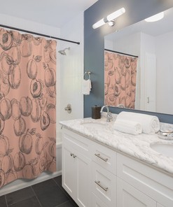 Peach Sketch Art Boho Bathroom Decor Shower Curtain in Light Pink