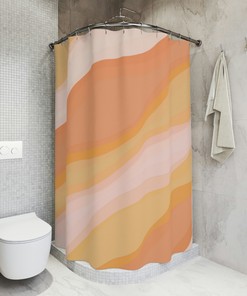 Peach Swirl Orange Pink Design Print Fabric Shower Curtain