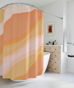 Peach Swirl Orange Pink Design Print Fabric Shower Curtain