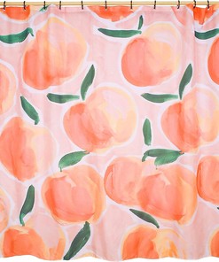 Peach and Green Botanical Floral Allover Simple Aesthetic Space Shower Curtain for a Nature-Themed Bathroom