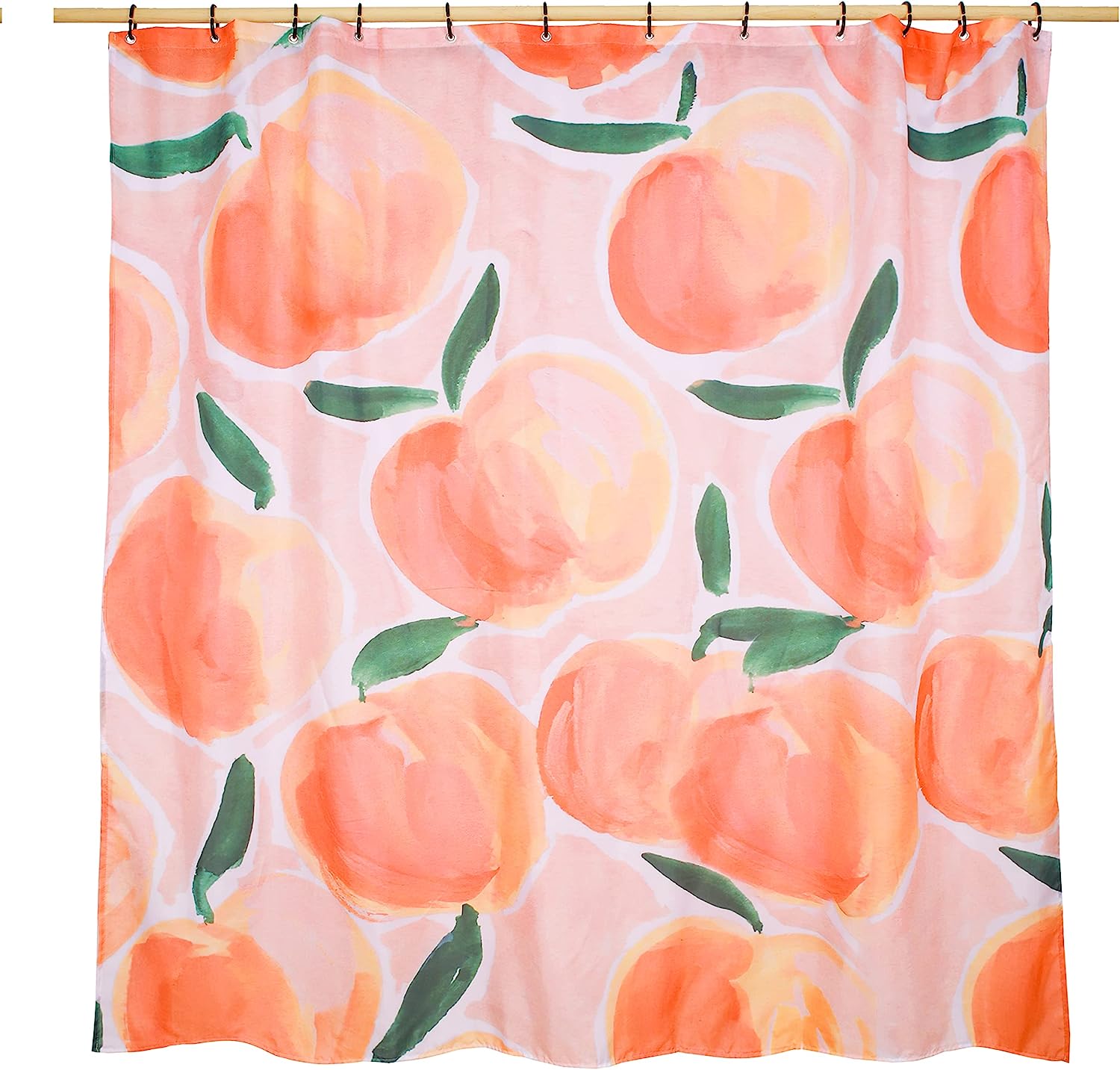 Peach and Green Botanical Floral Allover Simple Aesthetic Space Shower Curtain for a Nature-Themed Bathroom