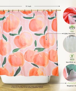 Peach and Green Botanical Floral Allover Simple Aesthetic Space Shower Curtain for a Nature-Themed Bathroom