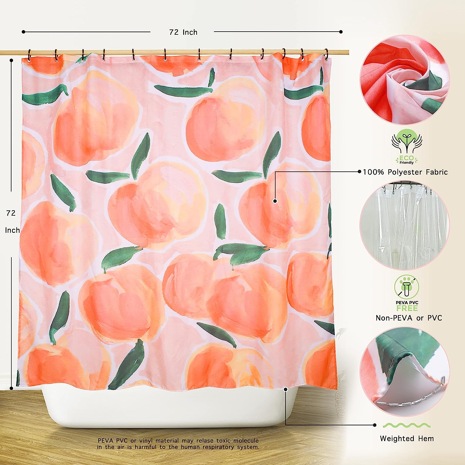 Peach and Green Botanical Floral Allover Simple Aesthetic Space Shower Curtain for a Nature-Themed Bathroom