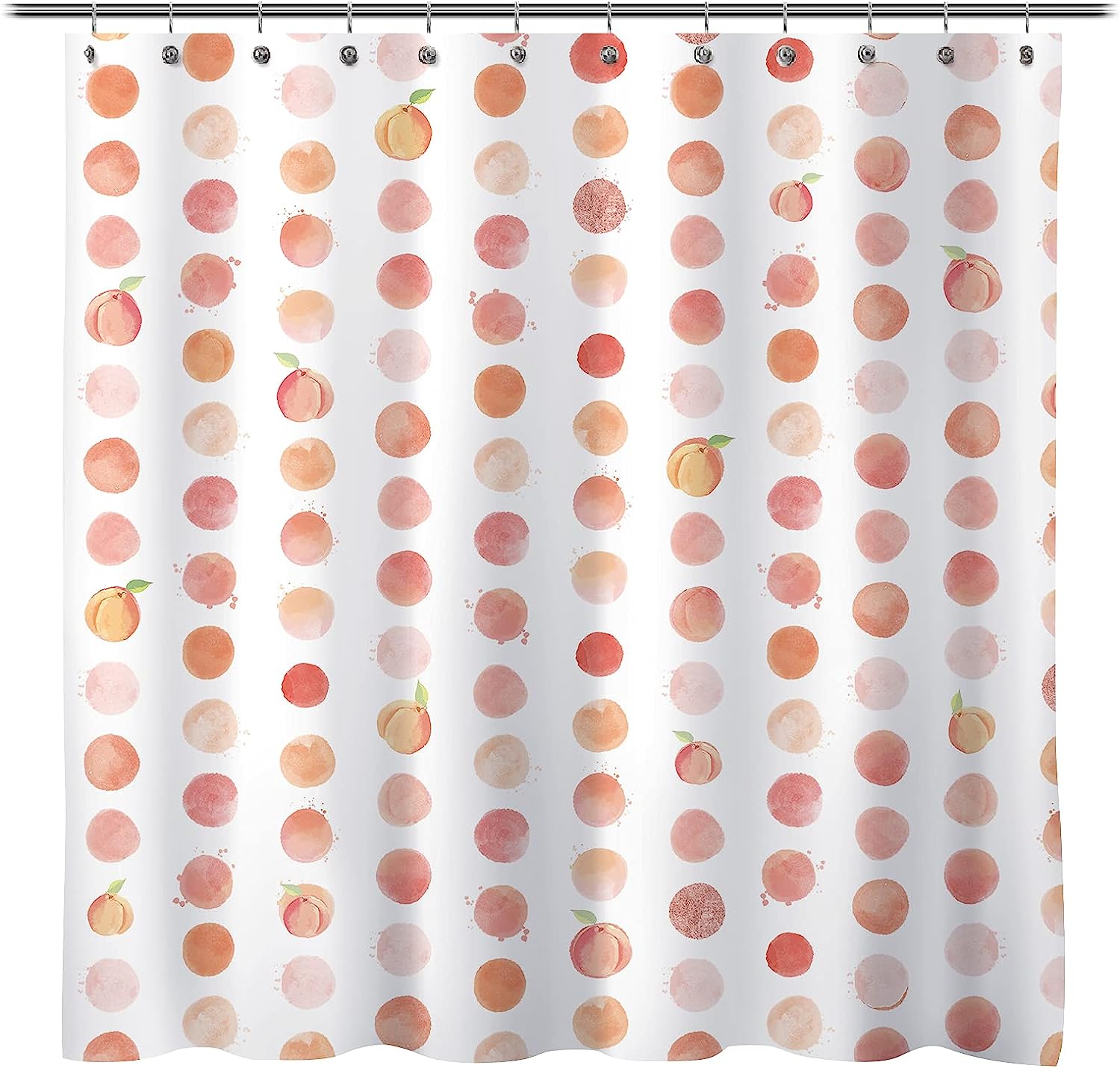 Peach and Pink Spots Shower Curtain, Cute Bathroom Decor Curtains, Ideal for Girls