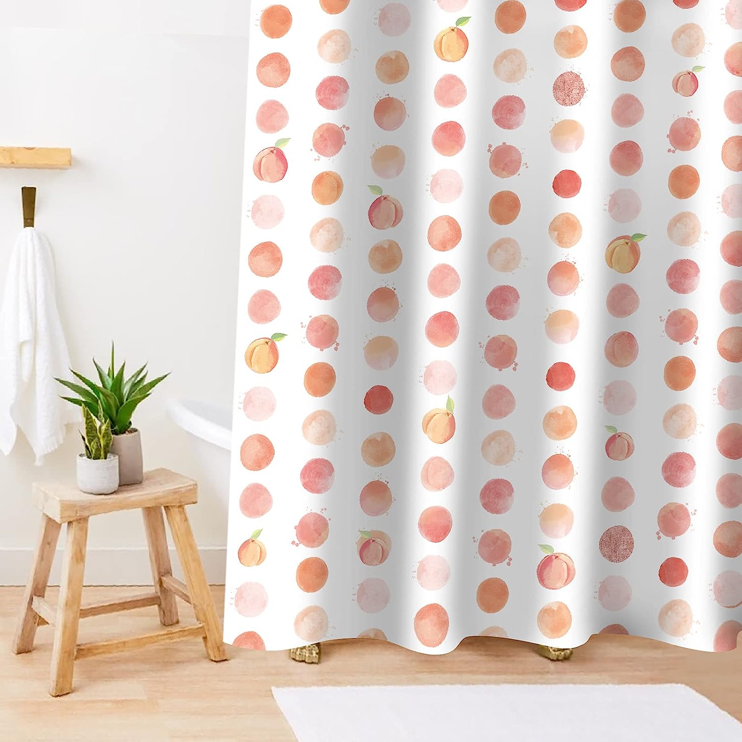 Peach and Pink Spots Shower Curtain, Cute Bathroom Decor Curtains, Ideal for Girls