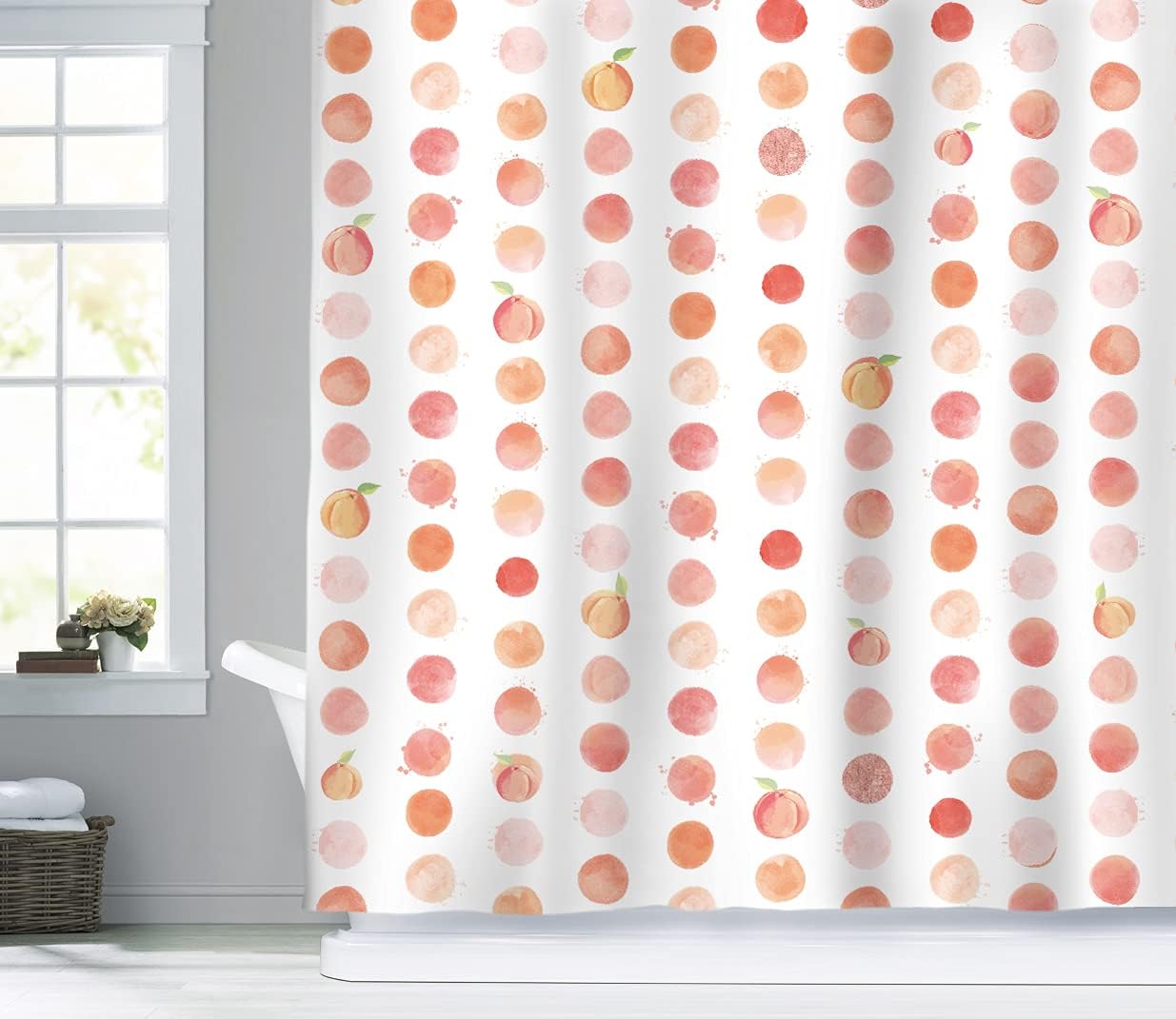Peach and Pink Spots Shower Curtain, Cute Bathroom Decor Curtains, Ideal for Girls