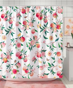 Peachy Pink Fruit Shower Curtain For An Aesthetic Bathroom Decor