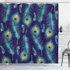 Peacock Bird Feathers Background Designed Image Navy Blue Orange Shower Curtain For Bathroom Decor