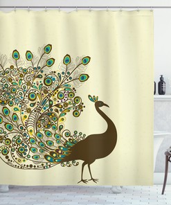 Peacock Bird Profile Print Shower Curtain for Your Bathroom - Unique Design
