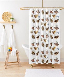 Peacock Butterfly Shower Curtain - Watercolor Style Butterflies And British Animal Art For A Nature Themed Bathroom