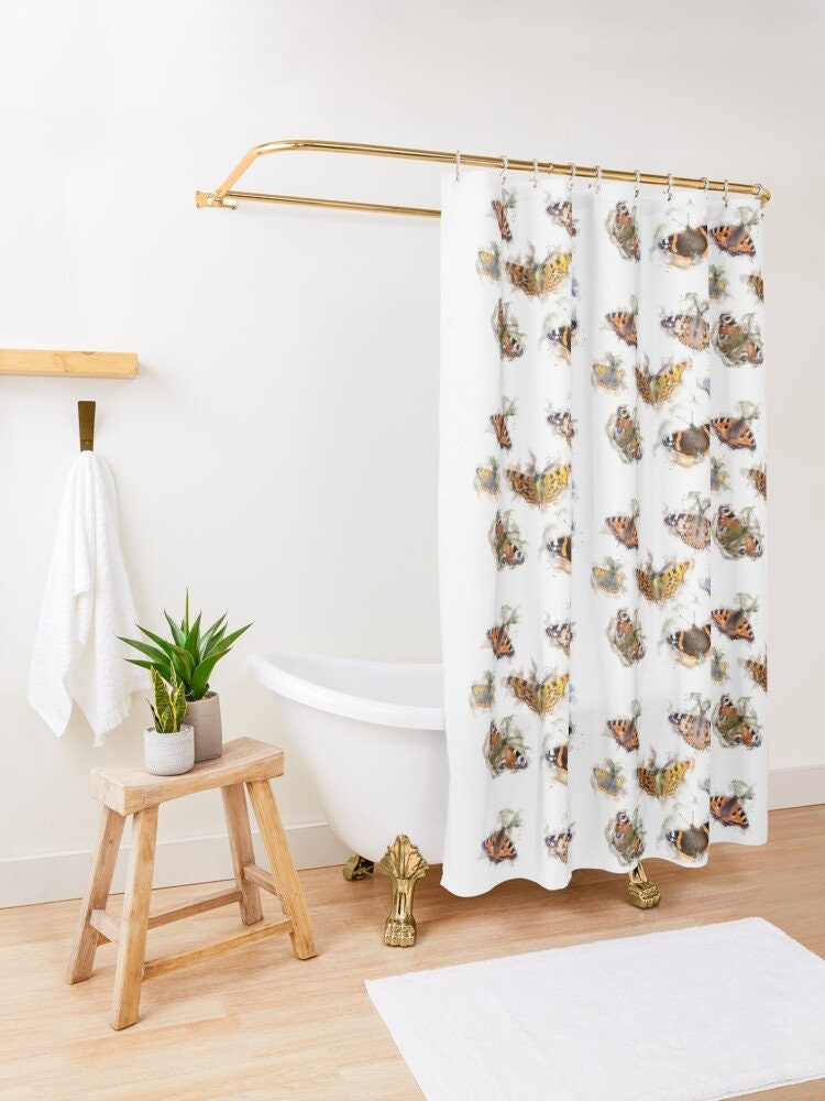 Peacock Butterfly Shower Curtain - Watercolor Style Butterflies And British Animal Art For A Nature Themed Bathroom - Image 2