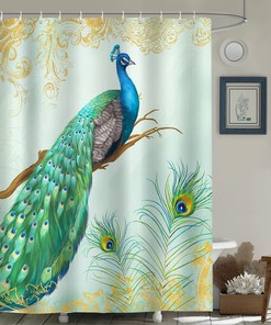 Peacock Feather Boho Shower Curtain, Vibrant And Colorful Design, Waterproof Fabric For The Bathroom