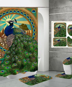 Peacock Feather Colorful Waterproof Shower Curtain For Elegant Bathroom 