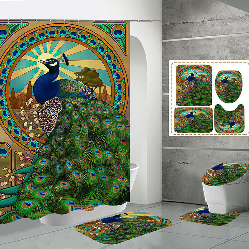 Peacock Feather Colorful Waterproof Shower Curtain For Elegant Bathroom
