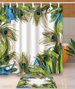 Peacock Feather Design Fabric Shower Curtain for Bathroom Decor